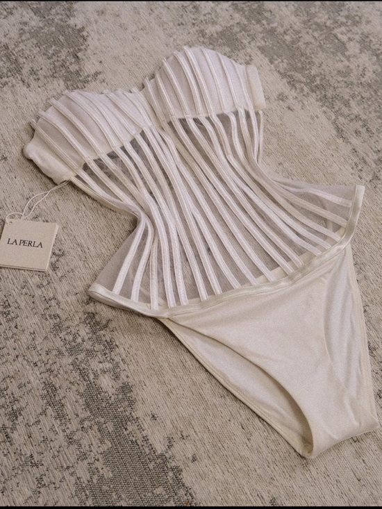 La Perla Other - La Perla Ivory Sheer Stripe Bustier Swimsuit